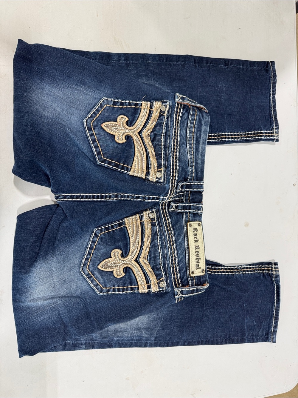 Rock Revival Dark Blue Jeans Ankle Crop with Embroidered Pocket